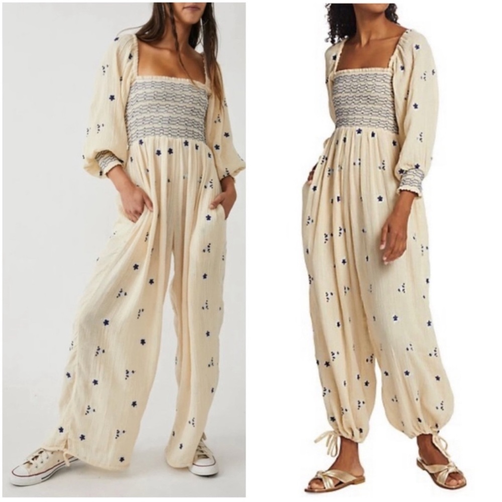 FREE PEOPLE Dahlia Embroidered Jumpsuit NEW Size XS Washed Out - Picture 15 of 15